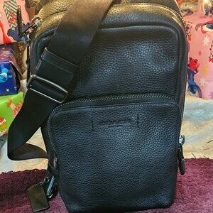 Coach Black Pebbled Leather Sling Backpack Crossbody Pack